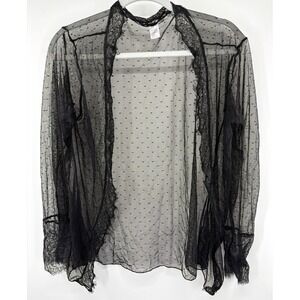 Open Front Sheer Lace Cardigan Women 1X Whimsigoth Whitchy Festival Boho Black